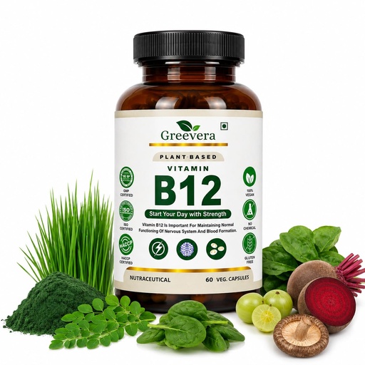 [BRSRYZL5BV6B42DG] Vitamin B12 Green Superfood Capsule – Natural B12 Support for Energy, Brain Health, and Blood Formation | Plant-Based Daily Nutrition | 100% Vegan & Gluten-Free