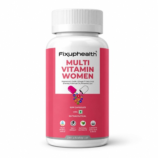 [BRSROCQ5AQMQ4GTH] Fixuphealth Multivitamin Capsules for Women | Multivitamin with Probiotics, Omega 3, Evening Primrose Oil, Vitamins C, B12, Magnesium & Zinc | Immunity, Energy & Daily Wellness Support | 60 Capsules
