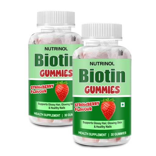 [BRSREEAROYGROGT5] Knoll Healthcare Nutrinol Biotin Hair Gummies (60N) | No Added Sugar | With Biotin, DHT Blockers, Vitamin A, C, E, Fibre & Zinc | For Stronger and Healthier Hair | 100% Veg & Gut Friendly | Strawberry Flavour
