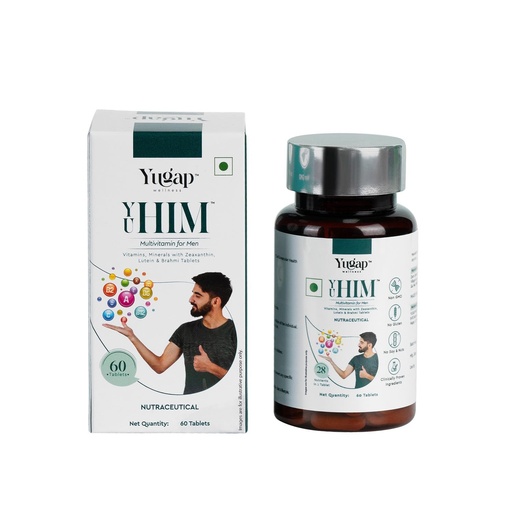 [BRSRAEIOOAIBMFLB] Yugap YuHim Multivitamin Tablet for Men | With 28 Super Nutrients including Vitamins A, B1, B2, B3, B6, B12, C, D2, E & K along with Bacopa, Milk thistle, Grape Seed, Zinc, Magnesium, Calcium, Iron & more for Energy, Immunity, Muscles and Overall Health | Veg 60 tablets