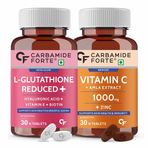 [BRSRAFQ5DMMQMYD7] Carbamide Forte Japanese Reduced 500Mg L Glutathione Tablets With Vitamin C From Amla Extract | Combo Pack For Skin Health 30 Veg Tablets Each (Pack Of 3), 360 Grams