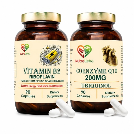 [BRSRYYICBN4GOYA4] Energy & Heart Health Support Bundle | Vitamin B2 Riboflavin 90 Capsules + Coenzyme Q10 Ubiquinol 200mg 90 Capsules | Metabolism, Cellular Energy, Antioxidant & Cardiovascular Wellness
