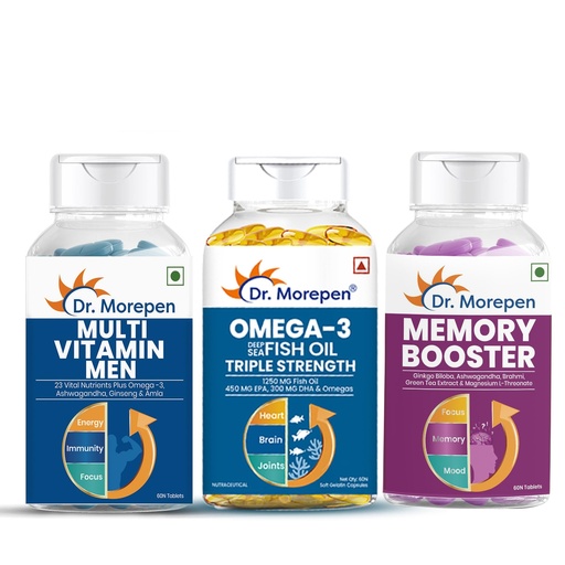[BRSRYFD5PMARMD3X] Dr. Morepen Men’s Daily Wellness Combo – Multivitamin + Omega 3 + Memory Booster