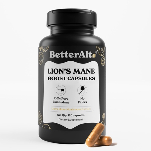[BRSRMYAZA5YQOCI3] Better Alt Lions Mane Mushroom Capsules, 2 Months Supply | 100% Fruit Body Lions Mane Supplement | 30% Polysaccharides | 15:1 Lions Mane Extract 1000mg| 120 Count