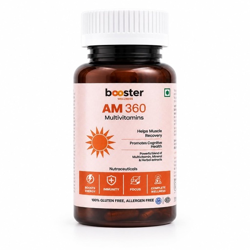 [BRSRYZ3YOEHWACTL] Booster AM360 Multivitamins | Complete Daily Multivitamin with Green Tea, Ginseng, Ginkgo Biloba, Grape Seed, Curcumin, Vitamins & Minerals | Energy, Focus & Wellness Support | 30 Tablets