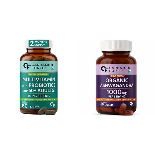 [BRSREAQ7BAAQ43Q2] Carbamide Forte Multivitamin Tablets For Adults 50+ - 60 Veg Tablets & Organic Ashwagandha 1000mg Tablets- 60 capsules