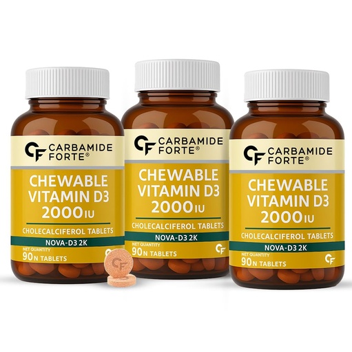 [BRSREFALBMFGEYLA] Carbamide Forte Vitamin D3 2000IU | Vitamin D Tablets for Bone & Immune Health | D3 supplement -Cholecalciferol | Vitamin D3 Tablets for Women & Men | Raspberry Flavour - 90 Tablets (Pack of 3)