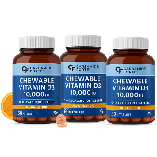 [BRSREFALBECWGEL3] Carbamide Forte Vitamin d3 10000iu | Chewable Vitamin D Tablets | D3 Supplement for Bone & Immunity | Vitamin D3 Supplement for Women & Men | Orange Flavour - 60 Tablets (Pack of 3)