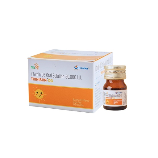 [BRSRYFD5O4IRMG35] Vitamin D3 60,000 IU Oral Solution (4x5ml) Nano Shot |TRINISUN D3 Nano Vit D3 Sugar Free |Best Vitamin D for Immunity Strong Bone & Muscle calcium support and Mental health