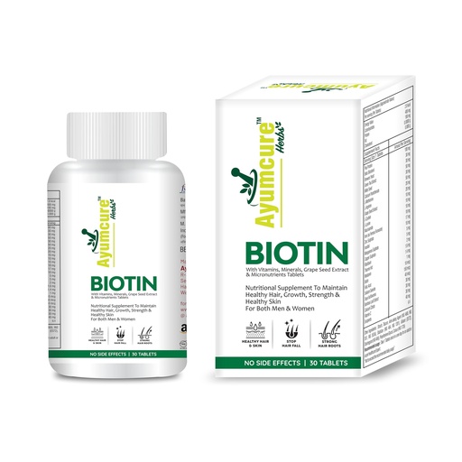 [BRSREHYQBANWYCDK] Ayumcure Biotin Tablets for Hair Growth & Skin Health | 30 Tablets | With Grape Seed Extract, Vitamins & Minerals | Supports Hair Strength, Glowing Skin & Nail Health | For Men & Women