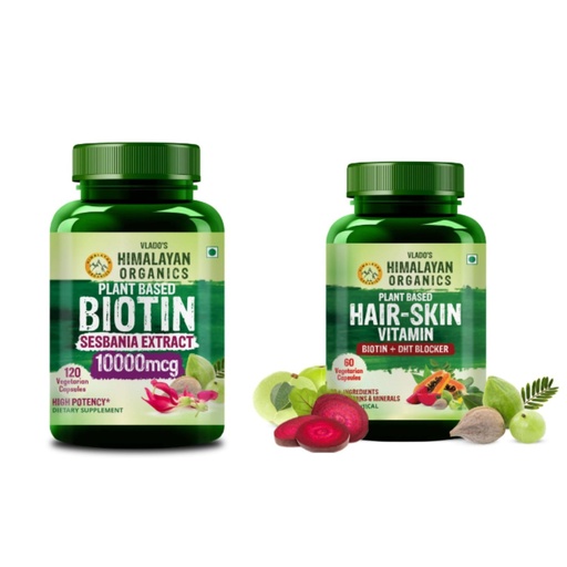 [BRSRYEIDOEMQM3TG] Vlado's Himalayan Organics Plant Based Biotin 10000mcg + Hair Wellness Supplement with B Vitamins, Vitamin C & D3 | Biotin, Hair, Skin & Nail Support | Veg Supplement Combo