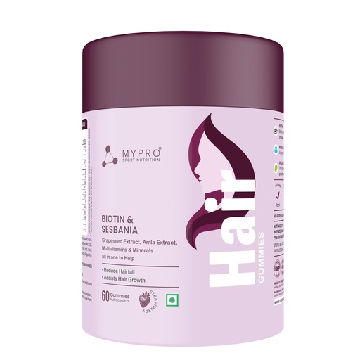 [BRSRAGARCIFBY2DX] Mypro Sport Nutrition Biotin Hair 60 Gummies | for Stronger & Healthy Hair & Assists Hair Growth | With Sesbania,Amla Grapeseed Extract | Hair Supplements for Men&Women Strawberry Flavour (60 count (Pack of 1))