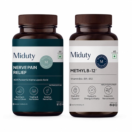 [BRSRY2Y3CB4BM3Y4] Miduty Nerve Health & Energy Support Bundle | Vitamin B12 Bioactive B-Complex with B6 & B9 + Nerve Support Formula with Alpha Lipoic Acid 200mg & L-Carnitine | Supports Energy, Brain & Nerve Health