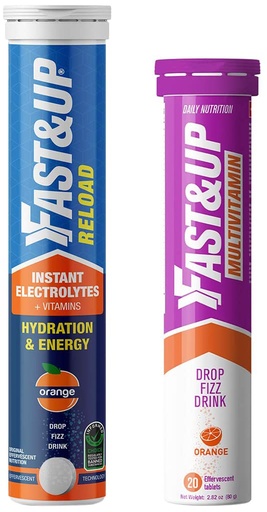 [BRSRMAT4BF7GC2DJ] Fast&Up Vitalize - Immunity Essential Multivitamin (20 Effervescent Tablets - Orange Flavor) & Reload electrolyte energy and hydration - sports drink - Pack of 20 effervescent tablets -Orange flavour