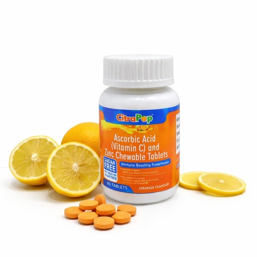 [BRSRG2TYOADQYHTV] Sugar Free Vitamin C & Zinc Chewable Tablets Orange Flavour | 60 Tablets | Immunity Support Supplement | Ascorbic Acid Antioxidant Formula | Suitable for Diabetics | Supports Skin, Hair & Nails