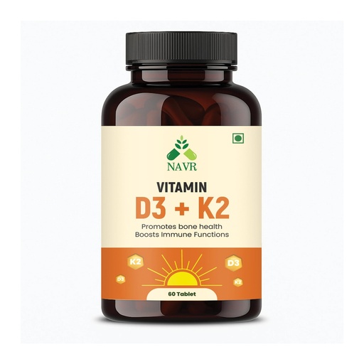 [BRSRGBQDDF5BECAU] NAVR Vitamin D3 K2 MK7 Tablets 60 Count | Vitamin D3 600 IU (15 mcg) from Lichen Source with Vitamin K2 MK7 55 mcg | Daily Bone, Calcium Absorption, Muscle & Heart Wellness Support | Vegetarian Supplement for Men & Women