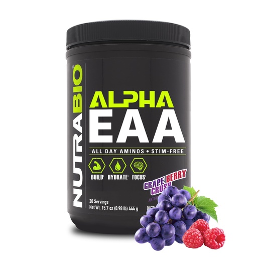 [BRSWGBAPPN6RYEI4] NutraBio Alpha EAA - All-Day Amino Acids for Muscle Growth and Hydration - Essential Amino Acids with Nootropics & Adaptogens- Full Spectrum EAA BCAA Powder - 30 Servings - Grape Berry Crush