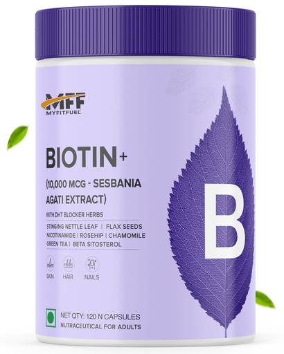 [BRSREHYDDN6BUH37] MyFitFuel Biotin+ 10,000mg Sesbania+ (120 Nos) Plant Based 10 Key Ingredients, Biotin For Hair Growth, Strong Hair & Glowing Skin, Fights Nail Brittleness.