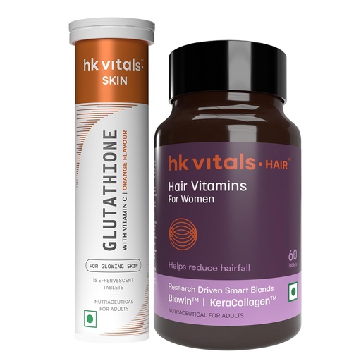 [BRSREZT2AUHRGALK] hk vitals Glutathione, Orange, 15 Effervescent Tablets + Hair Vitamins