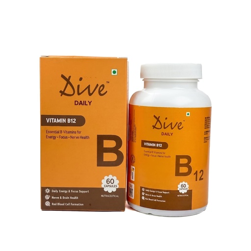 [BRSRYZT7OUHWEHI4] Dive Daily Vitamin B12 + B Complex Tablets |Supports Energy Metabolism, Focus & Nerve Health Support | Vitamin B12, Folic Acid, B1, B5, B6, Alpha Lipoic Acid & Inositol | Helps Reduce Fatigue Daily Energy & Brain Health Support| 60 Tablets