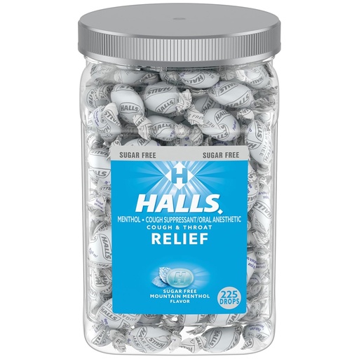 [BRSWGH34CQNRAHTD] Halls Relief Mountain Menthol Sugar Free Cough Drops, Bulk Cough Drops, 225 Drops