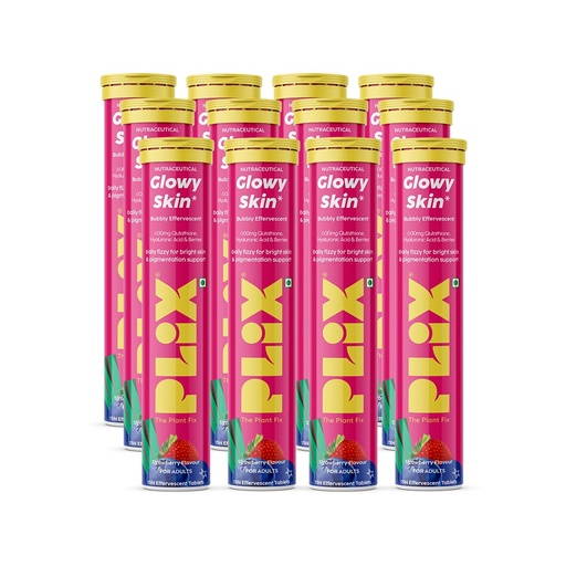[BRSRYFACAB4AGE35] The Plant Fix Plix Glutathione Effervescent Tablets for Clear, Glowing & Youthful Skin | 600mg Glutathione, Vit E & Hyaluronic Acid | No Maltodextrin, No Sugar | Strawberry (Pack of 12)