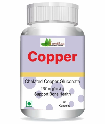 [BRSRYEALPMMWCFD6] Sambhav Herbal Chelated Copper Gluconate 1700 mcg – Supports Connective Tissue & Joint Health, 60 Capsules | Herbal Mineral Supplement (new)