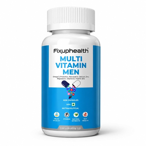 [BRSROCQ5BF6RSGTV] Fixuphealth Multivitamin Capsules for Men | Multivitamin with Probiotics, Omega 3, Vitamins B12, C, D, Zinc, Calcium & Magnesium | Immunity, Energy & Daily Wellness Support | 60 Capsules