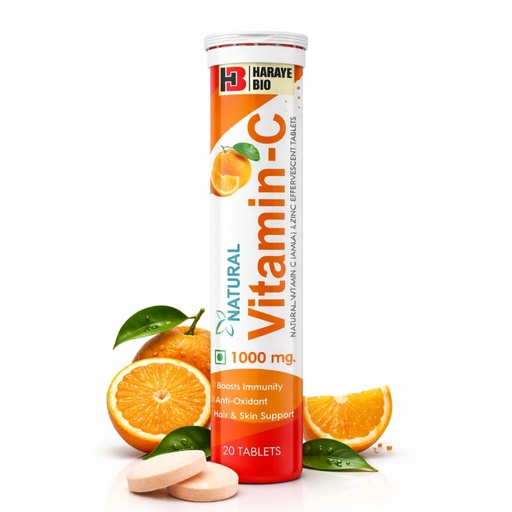 [BRSRYYY2BYIWYEQY] Natural Vitamin C Effervescent Tablets, 1000 mg Amla Extract with Zinc, Boosts Immunity, Orange Flavour, 20 Tablets (20 COUNT [PACK OF 1])