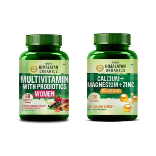 [BRSRYEL7C4CQIEQ3] Vlado's Himalayan Organics Women's Multivitamin with Probiotics + Calcium Magnesium Zinc with Vitamin D3, B12 & K2 | Daily Nutrition, Immunity, Gut, Bone & Joint Support | Veg Tablets Combo Pack
