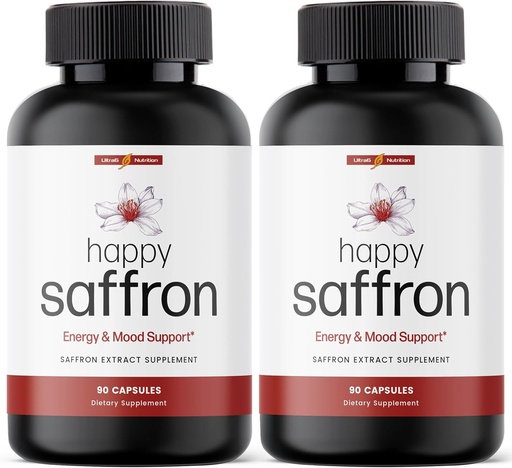 [BRSRAAQLAF6QIA33] Ultra6 Nutrition Happy Saffron Supplements - 100% Pure Saffron Extract Supplement for Eye Health Support - Mood Enhancer for Women & Men (Pack of 2)