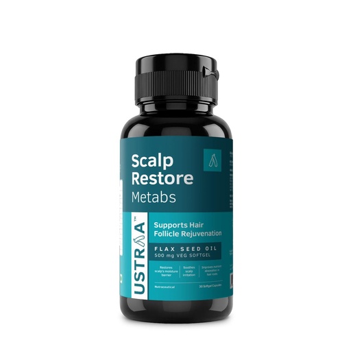 [BRSRYFQKCIPAIFLU] Ustraa Scalp Restore Metabs | Flax Seed Oil 500 mg | Omega-3s | 30 Softgels