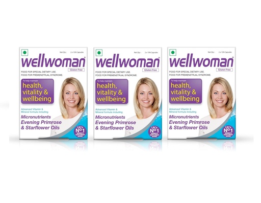 [BRSRAGIOOYMBOHIU] Wellwoman Multivitamin 30 Capsules for Women, Evening Primrose Oil, Magnesium, Vitamin C, B6, Folic Acid, Supports Immunity, Reduces PMS & PCOS Symptoms, Non-Vegetarian, Pack of 3