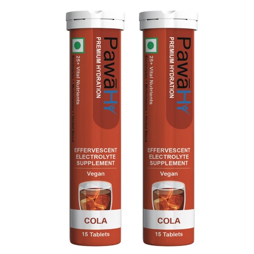 [BRSRMZLYCEMRMCDZ] PawaHy Electrolyte Energy Reload Instant Hydration with Immunity Building, Ashwagandha, Vitamin C, Zinc, Multivitamins & Herbs-Pack of 2 (30 Tablets) -Orange (Cola)