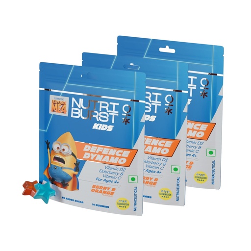[BRSRAGAODN7WKETG] Nutriburst Defence Dynamo Minions Kids Gummies - Immune Boost with Vit D, Vit C, & Black Elderberry Extract - Chewable Vegan Supplement For Kids Aged 4+, 3 Packs (10 N Each)