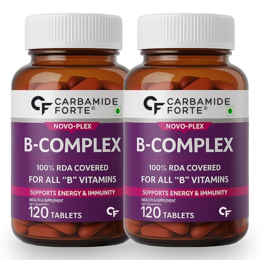 [BRSRA2YQOAOR4FDZ] Carbamide Forte Vitamin B-Complex Tablets - 100% RDA for B Vitamins with B1, B2, B3, B5, B6, B9 & Vitamin B12 | Vitamin B Complex Supplements for Women & Men - 120 Vegetarian Tablets (Pack of 2)