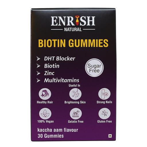 [BRSRGZYPDMFGOALF] Biotin Gummies Kachha Aam Flavour | Delicious Mango Flavoured Nutrition | 30 Gummies Bottle Pack