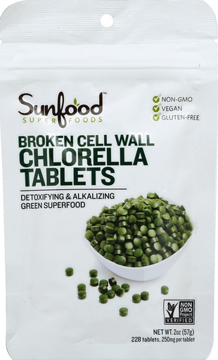 [BRSWIZYDAZ6QOCT2] Sunfood Superfoods Broken Cell Wall Chlorella Tablets - Chlorophyll, Chlorella Green Algae Tablets for Women & Men, Source of Protein, Iron, Beta Carotene & B Vitamins, Non GMO, Vegan - 2 oz Bag