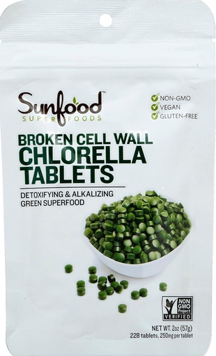 [BRSWIZYDAZ6QOCT2] Sunfood Superfoods Chlorella Tablets - Chlorophyll, Chlorella Supplement, Chlorophyll Pills, Broken Cell Wall Algae Capsules, Non GMO, Vegan - 2 oz Bag
