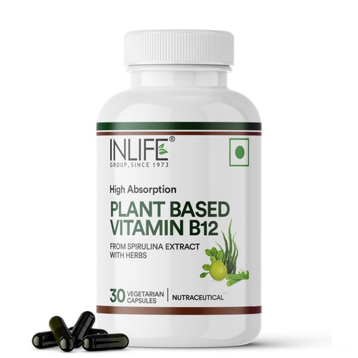[BRSRAAT5BZ5BGETA] INLIFE Plant Based Vitamin B12 Supplement, Spirulina Moringa, 30 Veg Caps