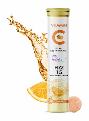 [BRSRAALRCUAQI3A4] Vitamin C + Zinc, Fizz 15 Effervescent Tablets, Orange Flavour | 500mg (Pack of 1) | Supports Acne Free Skin for Women & Men | Rich in Antioxidants | Boosts Energy & Immunity