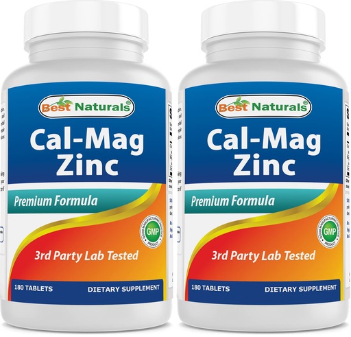[BRSRMGI5CV7B6DLL] 2 Packs - Best Naturals Calcium Magnesium Zinc - 180 Tablets - Essential Cal Mag Zinc Mineral Complex (Total 360 Tablets)