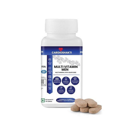 [BRSRGCA7CIHRA3DB] Cardio Shakti Men’s Daily Multivitamin Tablets | 23 Essential Vitamins & Minerals with Grape Seed Extract