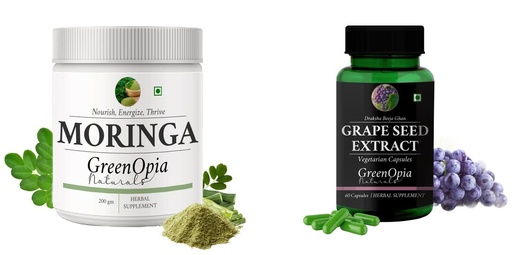 [BRSRYGAOBZ7QGHLJ] Moringa-oleifera-powder, Grape-seed-extract-60-vegetarian-capsules Combo | Convenient Nutrition & Wellness Routine | Multi-Product Pack