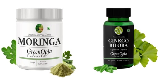 [BRSRYGAOBMFR623J] Moringa-oleifera-powder, Ginkgo-biloba-vegetarian-capsules Combo | Convenient Nutrition & Wellness Routine | Multi-Product Pack