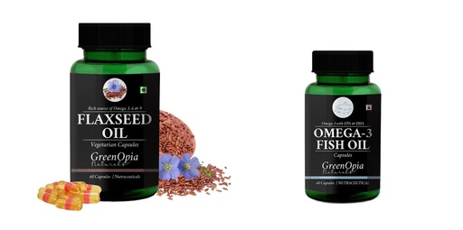 [BRSRYGAOB4NBUDI4] Flax-seed-oil-vegetarian-capsules, Fish-oil-capsules Combo | Convenient Nutrition & Wellness Routine | Multi-Product Pack
