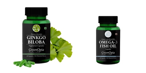 [BRSRYGAOAQIRUHLB] Ginkgo-biloba-vegetarian-capsules, Fish-oil-capsules Combo | Convenient Nutrition & Wellness Routine | Multi-Product Pack