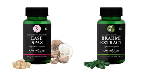 [BRSRYGAOCMFGY23O] Ease-spaz-vegetarian-capsules, Brahmi-vegetarian-capsules Combo | Convenient Nutrition & Wellness Routine | Multi-Product Pack