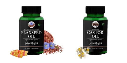 [BRSRYGAOBZYAO2DB] Flax-seed-oil-vegetarian-capsules, Castor-oil-vegetarian-capsules Combo | Convenient Nutrition & Wellness Routine | Multi-Product Pack