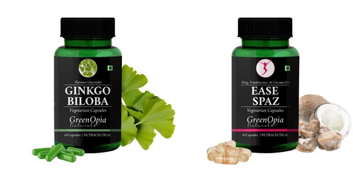 [BRSRYGAOBAMGCALJ] Ginkgo-biloba-vegetarian-capsules, Ease-spaz-vegetarian-capsules Combo | Convenient Nutrition & Wellness Routine | Multi-Product Pack